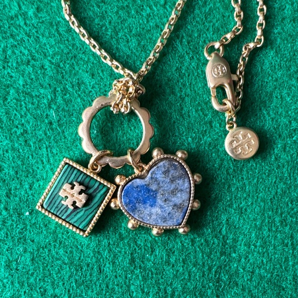 Tory Burch Gold and Blue Heart Jewelry Set (chain 19” inch ) - Picture 3 of 7